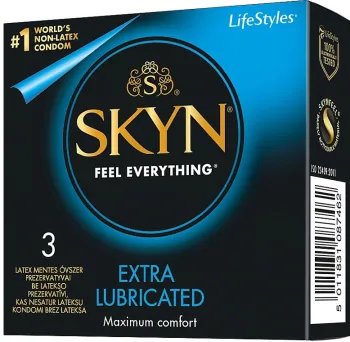 SKYN Extra Lubricated 3 vnt. prezervatyvų dėžutė