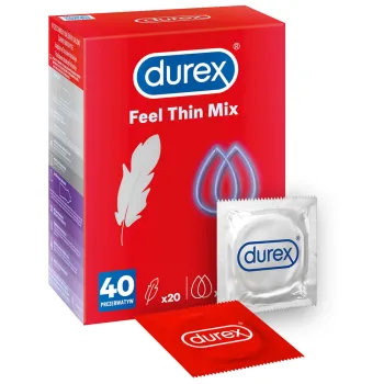 Durex Feel Thin Mix 40 vnt. prezervatyvų pakuotė