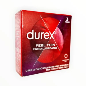 Durex Feel Thin Extra Lubricated 3 vnt. prezervatyvų dėžutė Durex Feel Thin Extra Lubricated 3 vnt. prezervatyvų dėžutė
